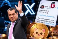 Sergio Gutiérrez Luna, vicecoordinador de Morena en la Cámara de Diputados, junto a una representación del hackeo de su cuenta de X para promover la criptomoneda CATECoin.