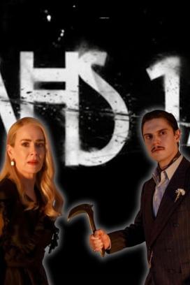 Sarah Paulson y Evan Peters aparecen frente al anuncio de AHS 14, nueva temporada de American Horror Story.