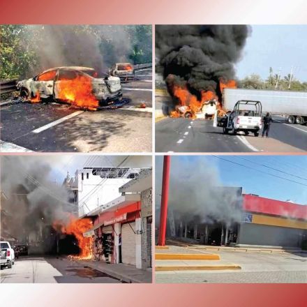 Vehículos y comercios quemados en Nayarit tras captura de El Jardinero.
