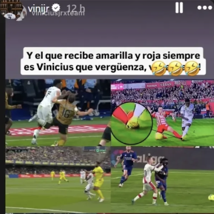 Vinícius Júnior compartió en sus historias en Instagram una publicación en la que se cuestionaba los arbitrajes de España en su contra.