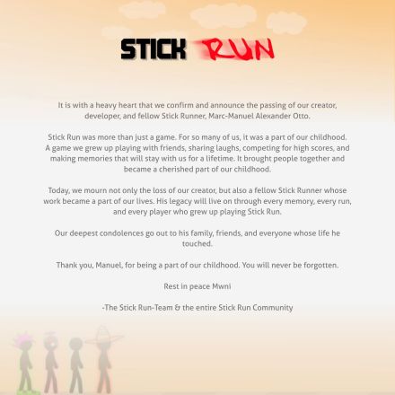Stick Run informó del fallecimiento de su creador