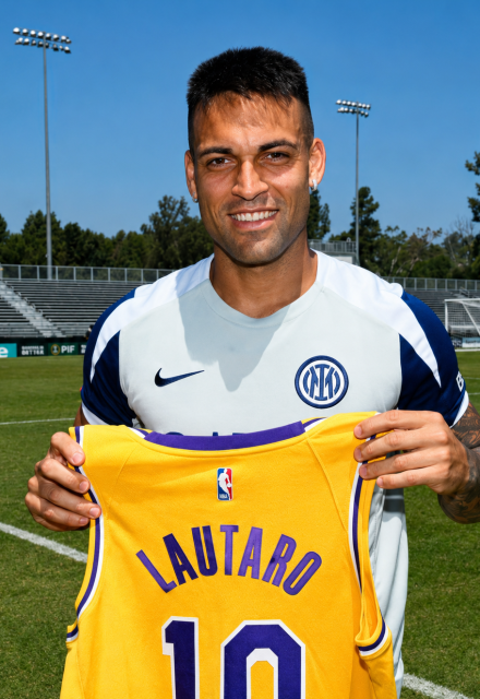 Lautaro, con el jersey de los Lakers.