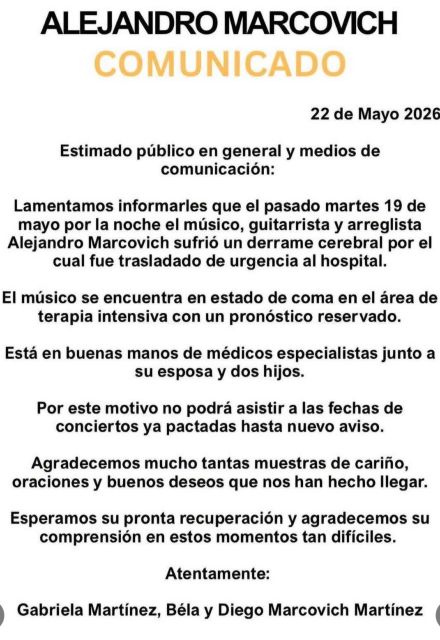Revelan estado de salud de Alejandro Marcovich tras sufrir derrame cerebral