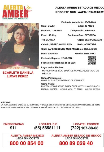 Activan Alerta Amber por desaparición de Scarleth Daniela en Ecatepec; temen por su integridad