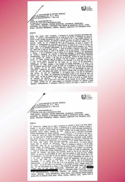 Documentos de la denuncia contra Fidel Ortiz por abuso sexual.