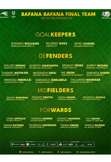 Los 26 convocados de la selección de Sudáfrica para el Mundial 2026