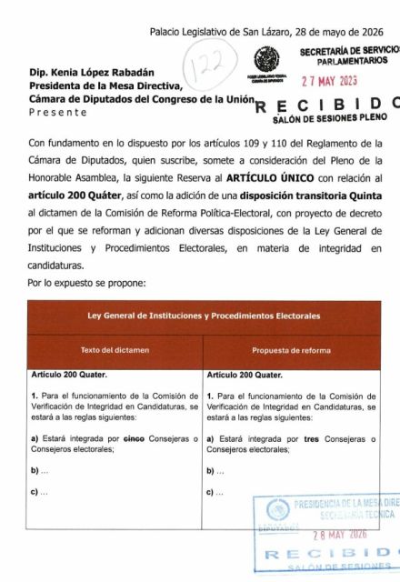 La reserva de Morena propone que la comisión quede integrada por tres consejeros electorales, no por cinco.