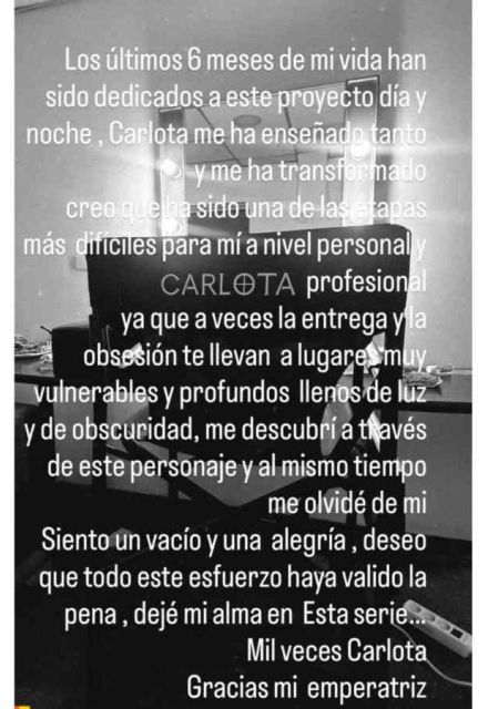 Belinda termina las grabaciones de 'Carlota'