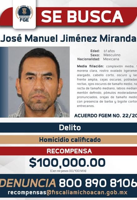 Ficha emitida por la Fiscalía General del Estado de Michoacán