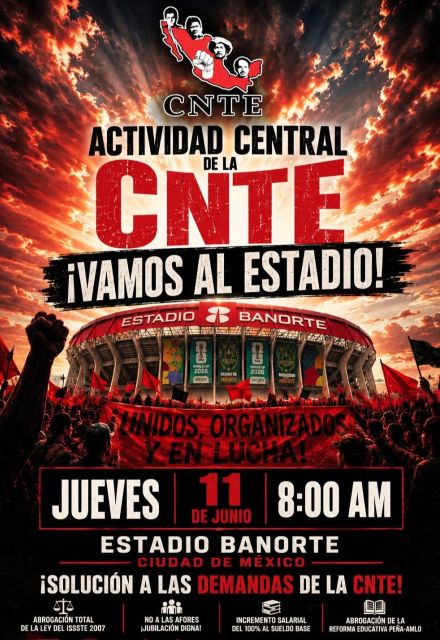 Convocatoria de la CNTE para marcha previo a la inauguración del Mundial.