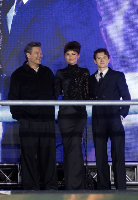 Ciudad de México a 20 de julio de 2026. Alfombra azul donde se presentó Spider Man Un Nuevo Día en el Parque Aztlan. Tom Holland, Zendaya y Destin Daniel Cretton. Foto: Alejandro Aguilar