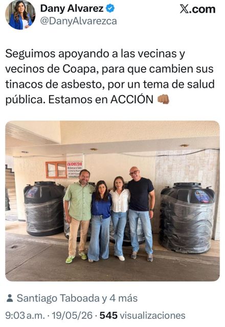 La diputada Daniela Álvarez promueve el cambio de tinacos a través de una organización.