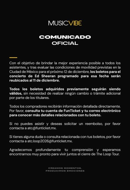 MusicVibe informó en sus redes sociales sobre el concierto de Ed Sheran en CDMX