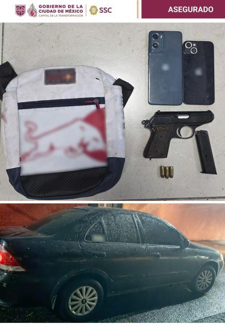 Una mochila, un arma y dos celulares fueron asegurados a los prestamistas