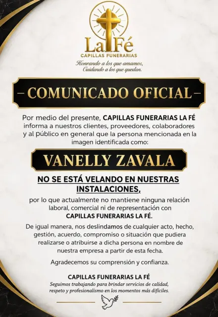 Los denunciantes han señalado, además, que el círculo cercano de Vanelly Zavala Hernández ha publicado falsas esquelas relacionados a su supuesto fallecimiento.