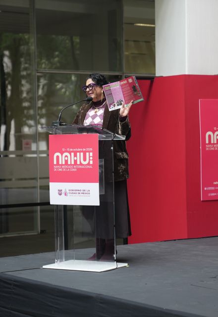 Alejandra Frausto durante durante la presentación de Naui en los Estudios Churubusco.