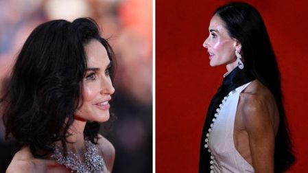 La actriz complementó el look con un vestido strapless azul eléctrico y joyería de diamantes.