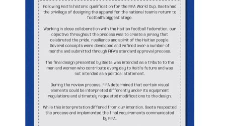 El comunicado que publicó la empresa que se encargó de diseñar la playera de la selección de Haití para el Mundial