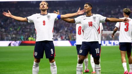 Harry Kane y Jude Bellingham celebran gol de Inglaterra durante el Mundial 2026 ante México.