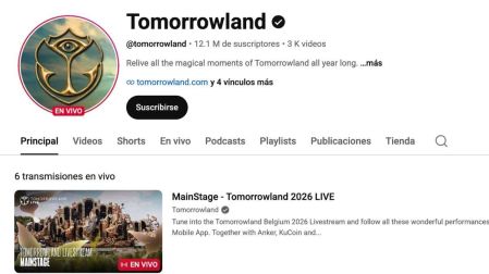 El canal oficial de YouTube transmitirá algunos de los sets más esperados de Tomorrowland 2026.