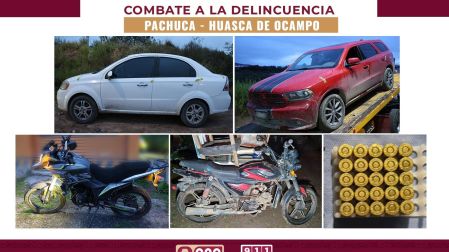 Vehículos y artículos asegurado durante cateos en Huasca de Ocampo