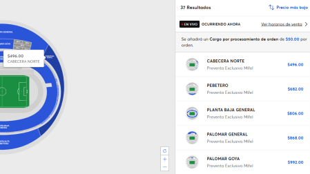 Precios para Pumas vs. América.