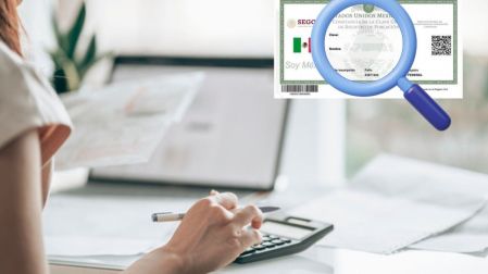 Mujer usa su computadora y CURP certificada 