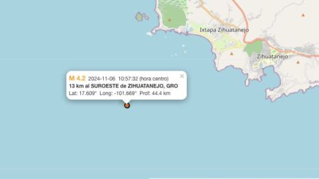 Sismo hoy 6 de noviembre de 2024 en Zihuatanejo, Guerrero