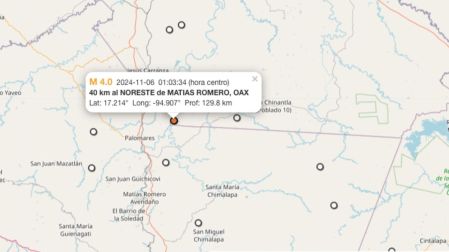 Temblor hoy 6 de noviembre de 2024 en Matías Romero, Oaxaca