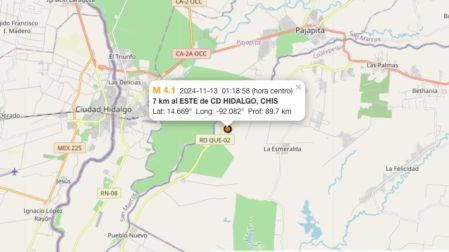 Temblor hoy 13 de noviembre de 2024 en Ciudad Hidalgo, Chiapas