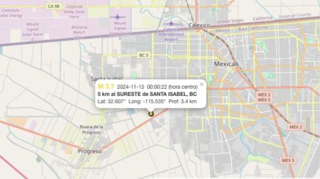 Sismo hoy 13 de noviembre de 2024 en Santa Isabel, Baja California