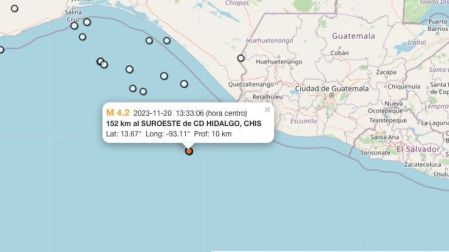 Mapa sismo hoy 20 de noviembre de 2023 en Ciudad Hidalgo, Chiapas
