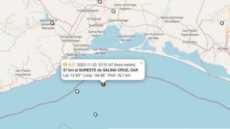 Mapa nuevo sismo hoy 20 de noviembre de 2023 en Salina Cruz, Oaxaca