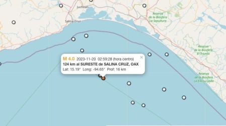 Mapa sismo hoy 20 de noviembre de 2023 en Salina Cruz, Oaxaca