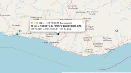 Temblor hoy 21 de noviembre de 2024 en Puerto Escondido, Oaxaca