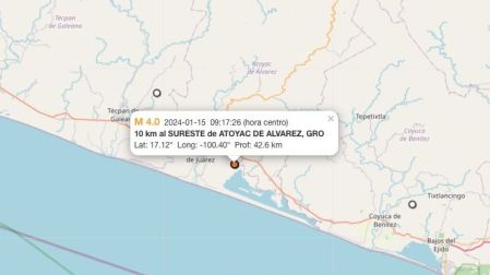 Sismo hoy 15 de enero de 2024 en Atoyac de Álvarez, Guerrero