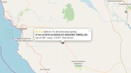 Mapa sismo hoy 15 de enero de 2024 en Rodolfo Sánchez, Baja California