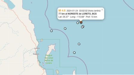 Otro sismo hoy 24 de enero de 2024 en Loreto, BCS