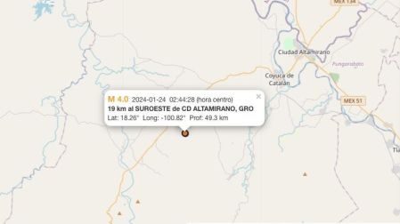 Mapa sismo hoy 24 de enero de 2024 en Ciudad Altamirano, Guerrero