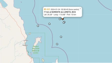 Mapa nuevo sismo hoy 24 de enero de 2024 en Loreto, BCS