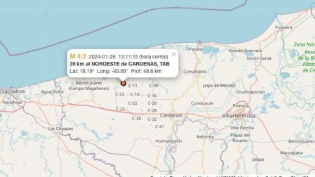 Mapa sismo hoy 26 de enero de 2024 en Cárdenas, Tabasco