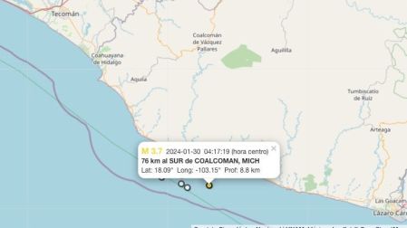 Mapa sismo hoy 30 de enero de 2024 en Coalcomán, Michoacán