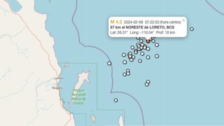 Mapa sismos hoy 9 de febrero de 2024 en Loreto, Baja California Sur