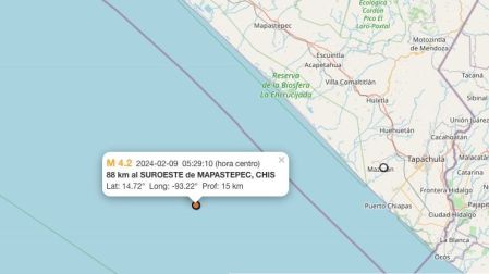 Mapa sismo hoy 9 de febrero de 2024 en Mapastepec, Chiapas