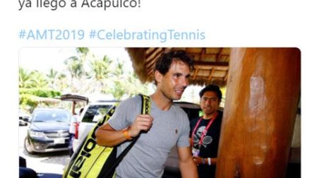 Publicación de Twitter en la que aparece Rafael Nadal llegando a Acapulco para jugar el Abierto Mexicano de Tenis 