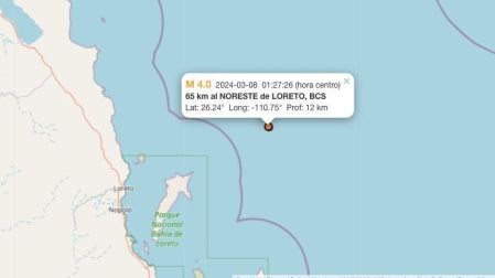 Temblor hoy 8 de marzo de 2024 en Loreto, Baja California Sur