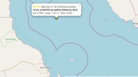 Sismo hoy 13 de marzo de 2024 en Santa Rosalía, Baja California Sur