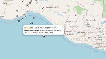 Sismo hoy 28 de marzo de 2024 en Mapastepec, Chiapas