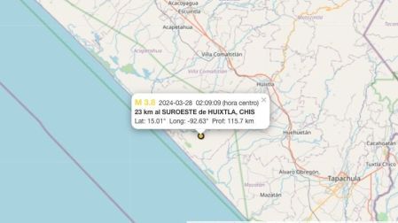 Sismo hoy 28 de marzo de 2024 en Huixtla, Chiapas