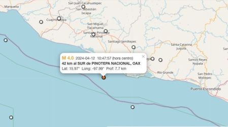 Temblor hoy 12 de abril de 2024 en Pinotepa Nacional, Oaxaca